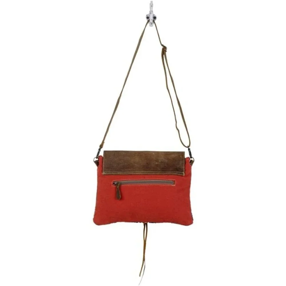 Leather & Canvas Crossbody Bag Small Lightweight Multiple Pockets